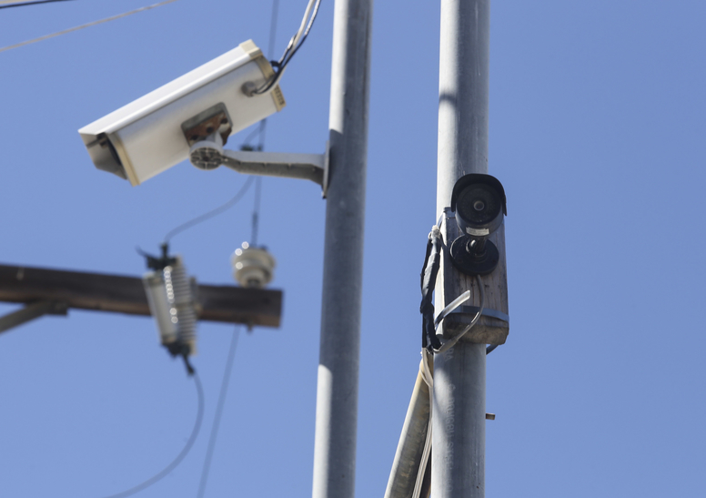 Sept, 29, 2015. San Diego, CA. USA| Cameras in the alley by the Hi-Lite Theater where police shot and killed a manI.|Photos by Jamie Scott Lytle.Copyright.